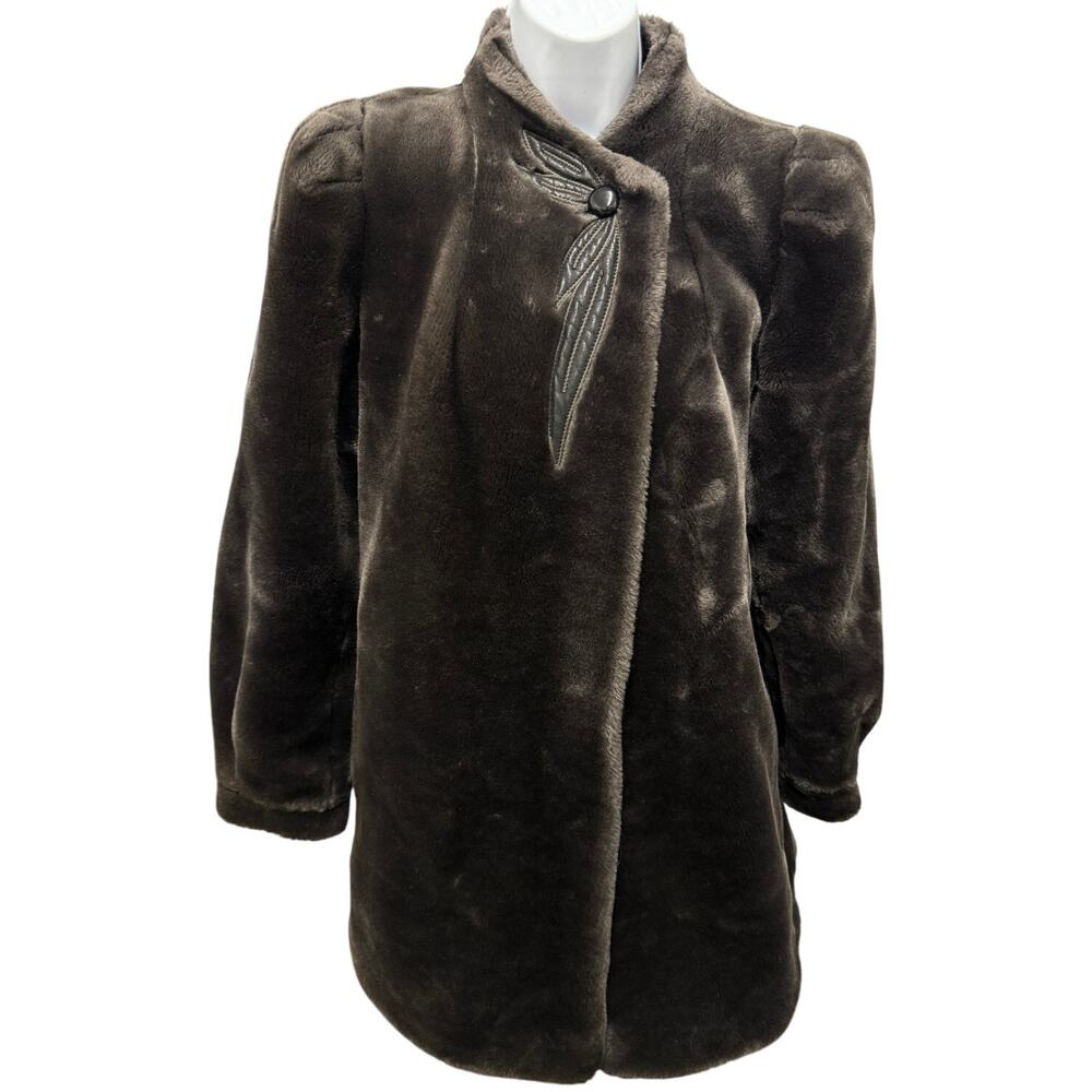 VTG Union 80s Sasson Borgazia Womens 10 Vegan Faux Fur Coat Gray Embellishment - Picture 1 of 7